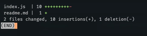 "git diff HEAD --stat" command output. index.js | 10 +++++++++- readme.md | 1 +