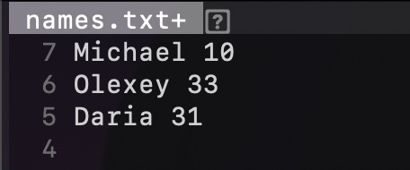 Michael 10 6 Olexey 33 5 Daria 31