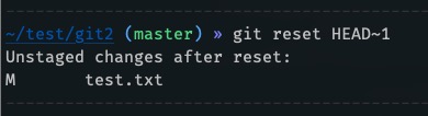 "git reset HEAD~1" command output