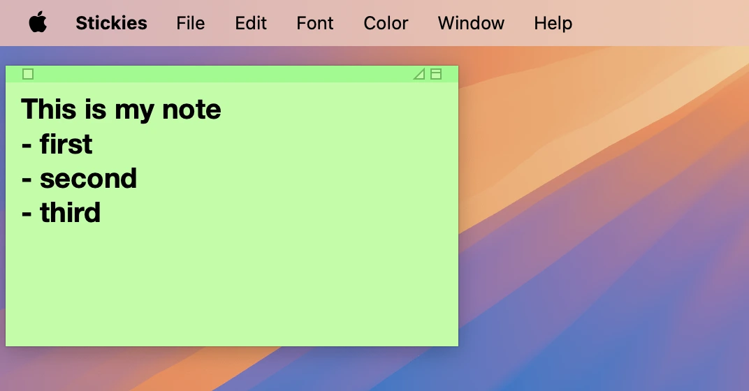 Stickies app on macOS