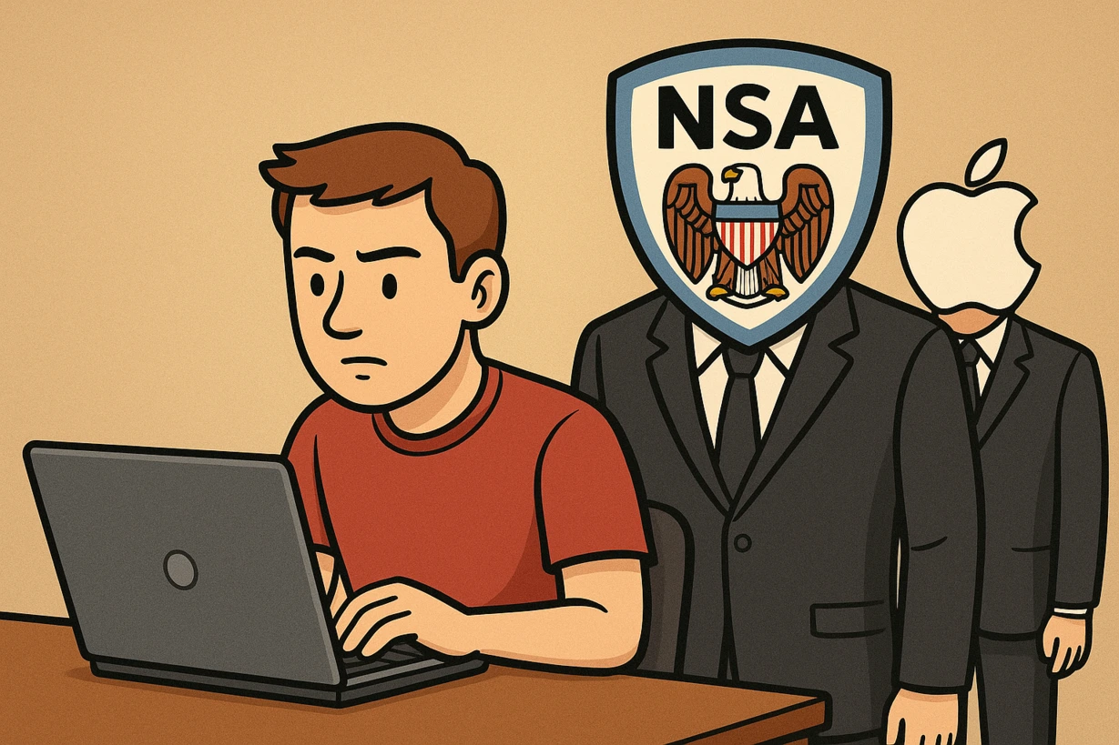 A person holding a sign at a protest against mass surveillance with text 'HANDS OFF MY META-DATA'