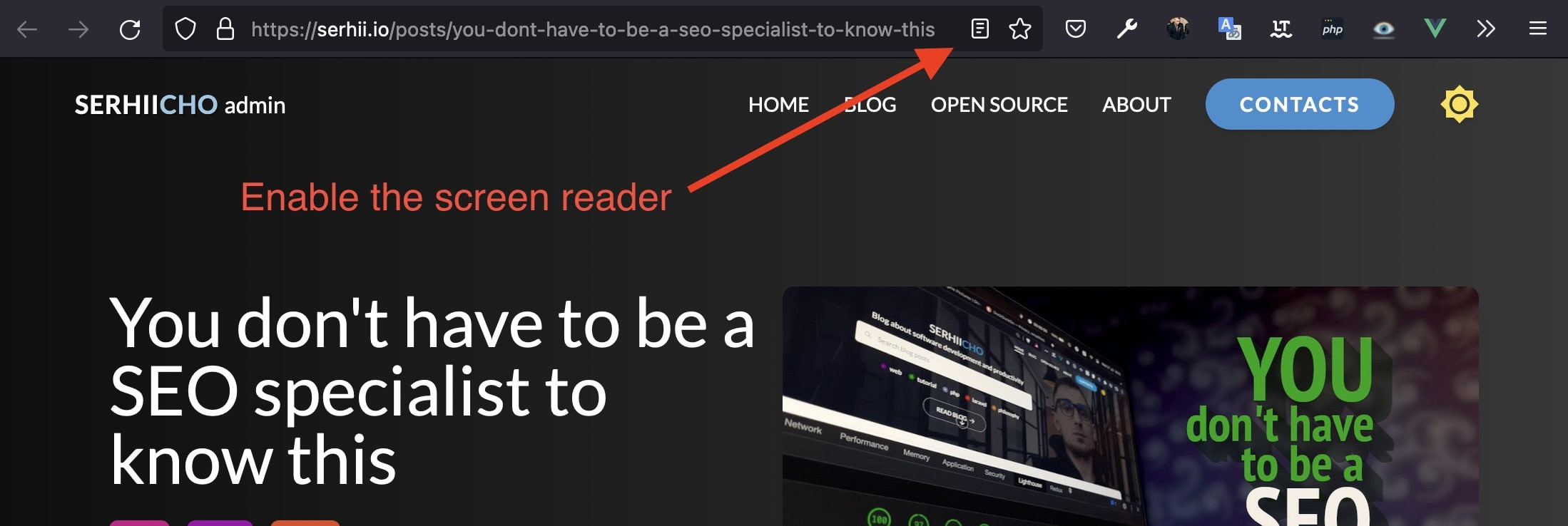 Screenshot of the Reader view on Firefox