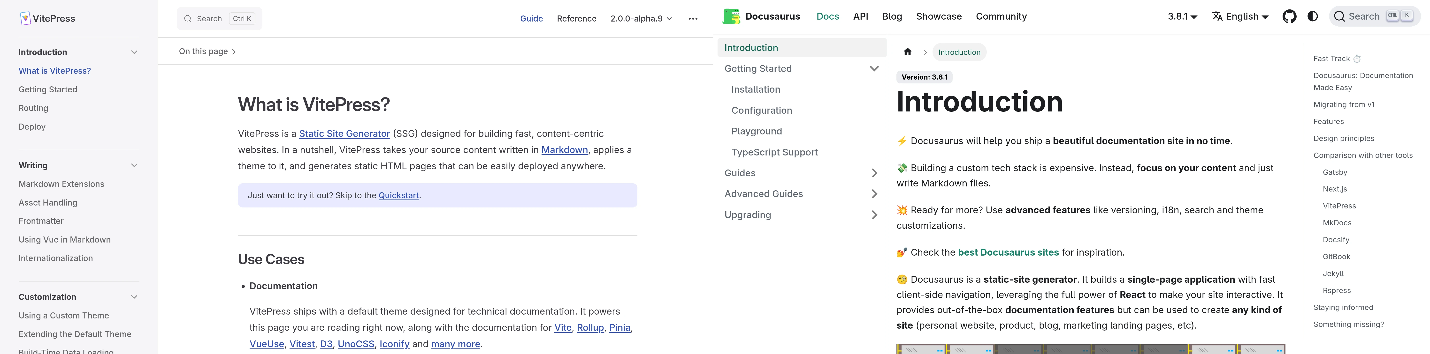 VitePress and Docusaurus