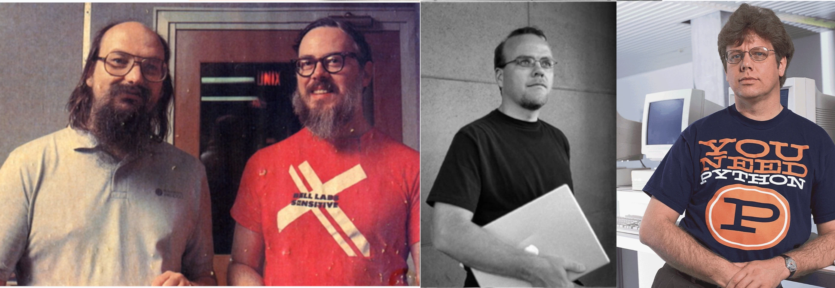 From left to right: Ken Thompson, Dennis Ritchie, Rasmus Lerdorf, Guido van Rossum